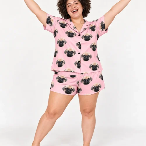 Light Pink Pajama Set with Your Pet's Face