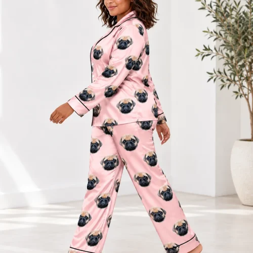 Blush Pink Satin Pajama Set with Your Pet's Face
