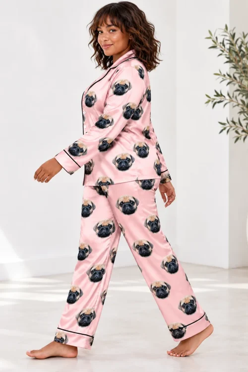 Blush Pink Satin Pajama Set with Your Pet's Face