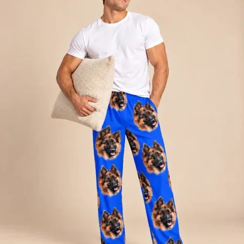 Men's Royal Blue Pajama Pants with Your Pet's Face