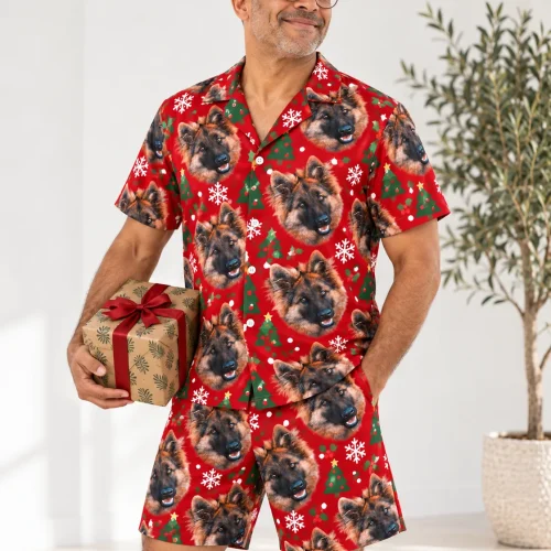 Men's Christmas Pajama Set with Your Pet's Face