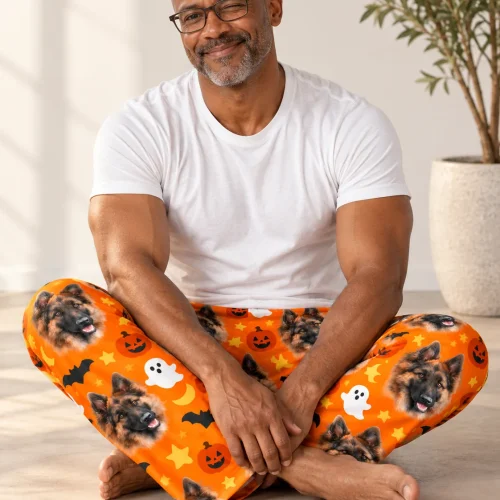 Men's Halloween Pajama Pants with Your Pet's Face