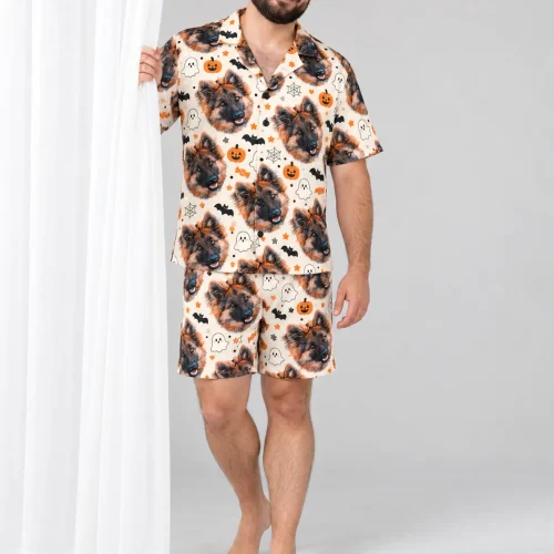 Men's Halloween Pajamas in Cream with Your Pet's Face