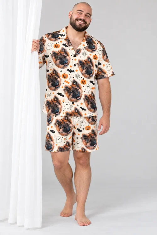 Men's Halloween Pajamas in Cream with Your Pet's Face
