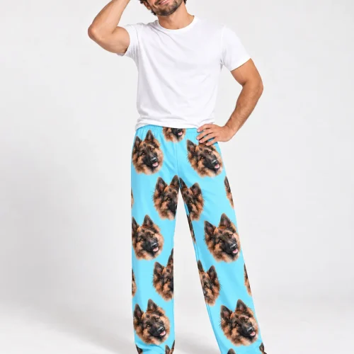 Men's Light Blue Pajama Pants with Your Pet's Face