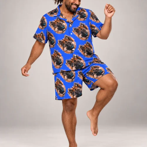 Men's Royal Blue Pajama Set with Your Pet's Face
