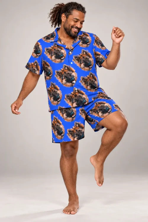 Men's Royal Blue Pajama Set with Your Pet's Face