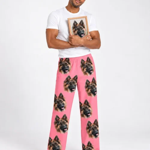 Men's Pink Pajama Pants with Your Pet's Face