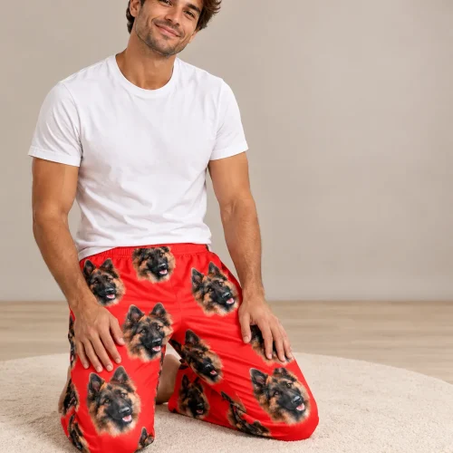 Men's Red Pajama Pants with Your Pet's Face