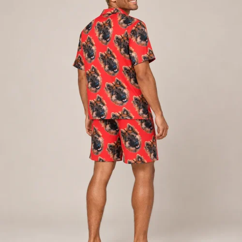 Men's Red Pajama Set with Your Pet's Face