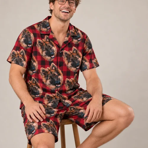 Men's Red Plaid Pajama Set with Your Pet's Face