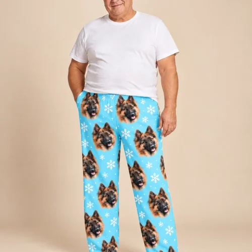 Men's Snowflake Pajama Pants with Your Pet's Face