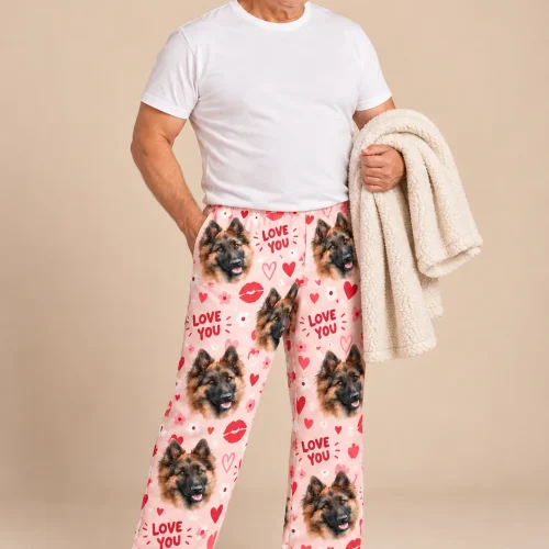 Men's I Love You Valentine Pajama Pants with Your Pet's Face