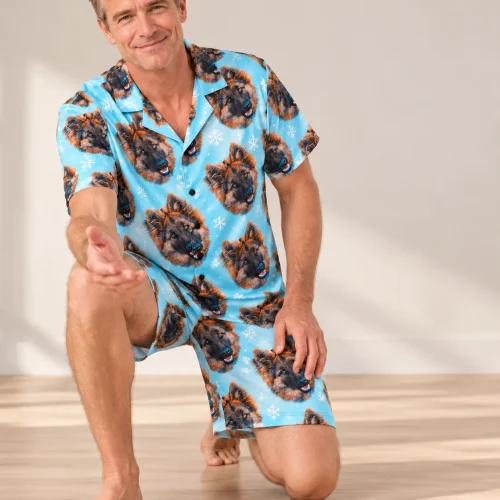 Men's Snowflake Pajama Set with Your Pet's Face