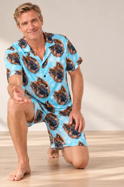 Men's Snowflake Pajama Set with Your Pet's Face
