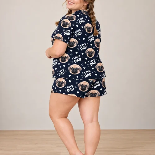 Women's I Love Dad Short Pajama Set with Your Pet's Face
