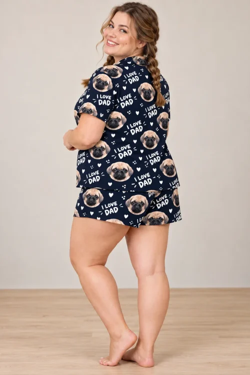 Women's I Love Dad Short Pajama Set with Your Pet's Face