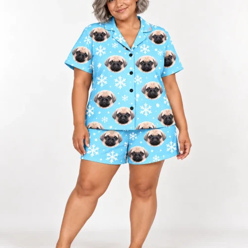 Women's Snowflake Short Pajama Set with Your Pet's Face