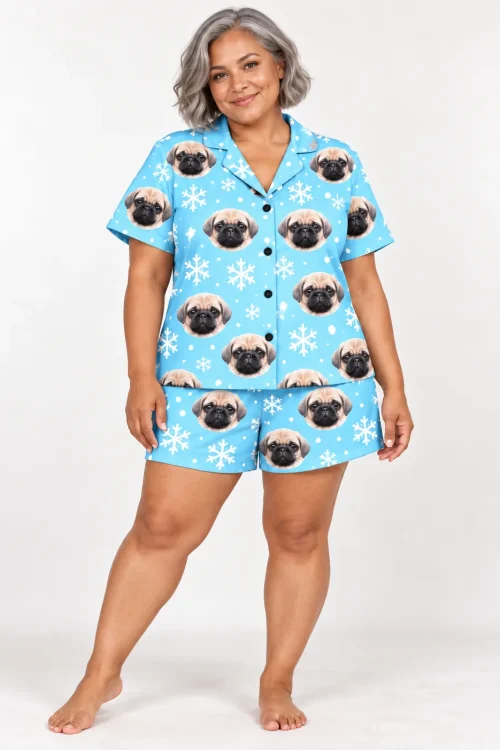 Women's Snowflake Short Pajama Set with Your Pet's Face