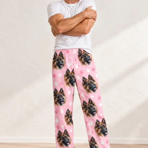 Men's Blush Pink Paw Print Pajama Pants with Your Pet's Face