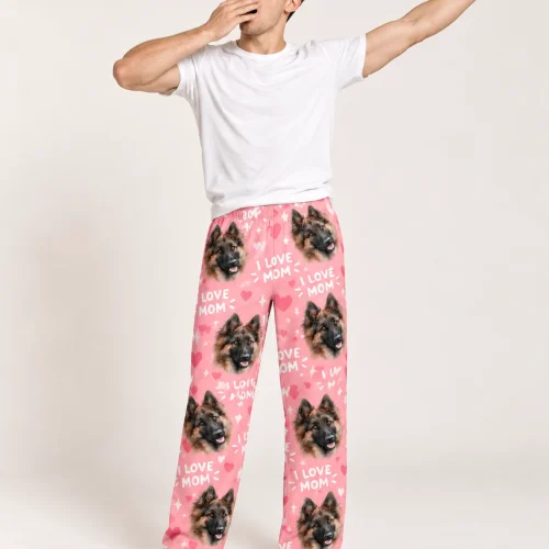 Men's I Love Mom Pajama Pants with Your Pet's Face