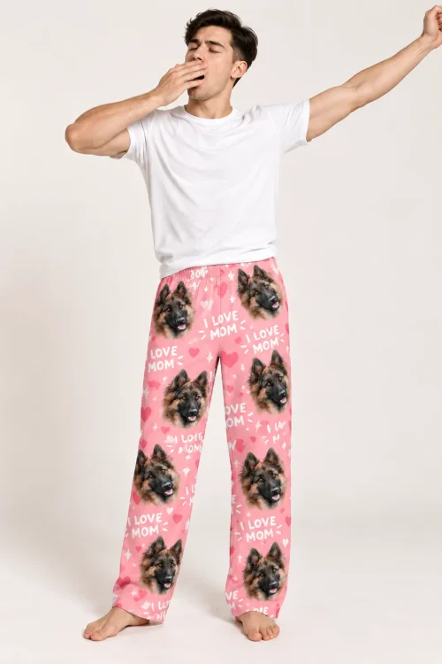 Men's I Love Mom Pajama Pants with Your Pet's Face
