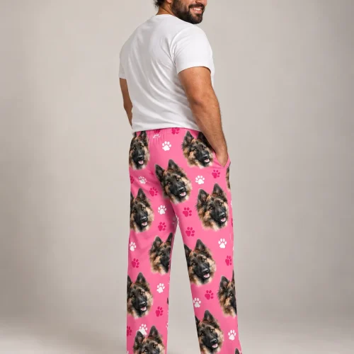Men's Pink Paw Print Pajama Pants with Your Pet's Face