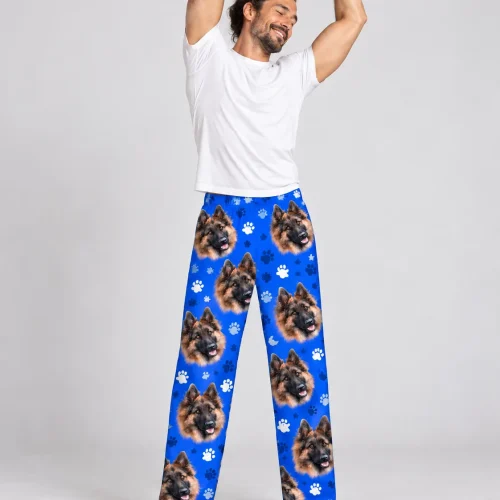 Men's Royal Blue Paw Print Pajama Pants with Your Pet's Face