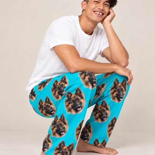 Men's Teal Pajama Pants with Your Pet's Face