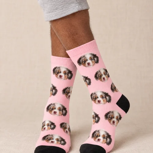 Personalized Socks with Faces of Your Pet, Blush Pink