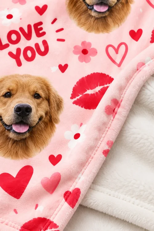 Close-up of the pet face minky blanket edge and soft white back