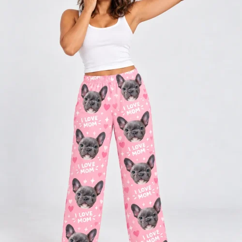 Women's I Love Mom Pajama Pants with Your Pet's Face