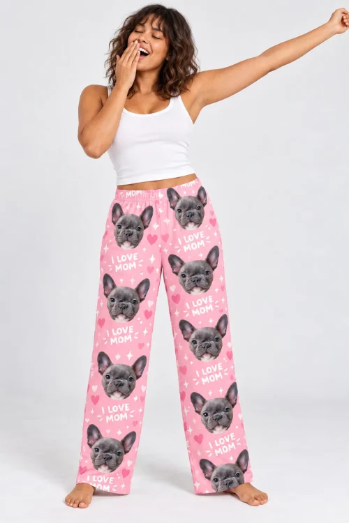 Women's I Love Mom Pajama Pants with Your Pet's Face