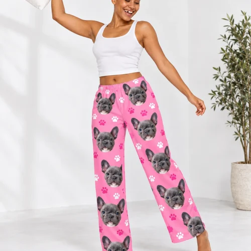 Women's Pink Paw Print Pajama Pants with Your Pet's Face