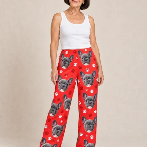 Women's Red Paw Print Pajama Pants with Your Pet's Face