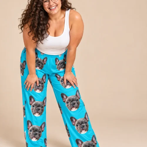 Women's Teal Pajama Pants with Your Pet's Face