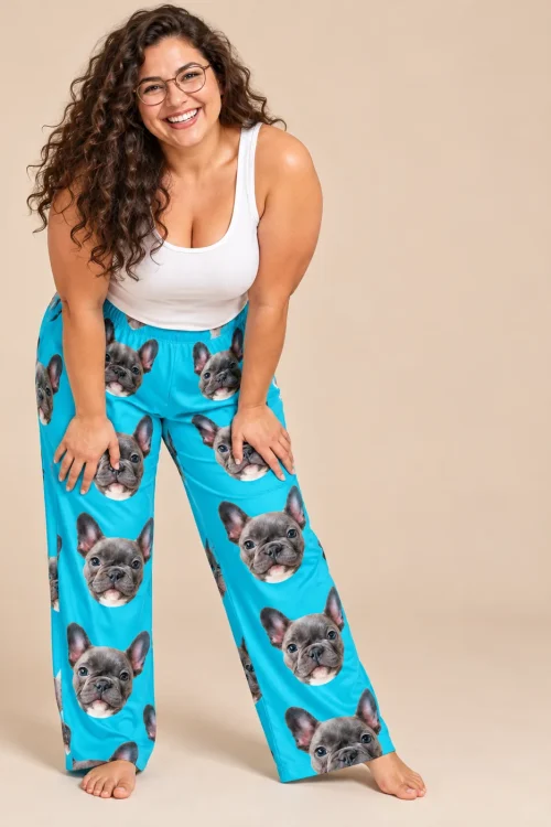 Women's Teal Pajama Pants with Your Pet's Face