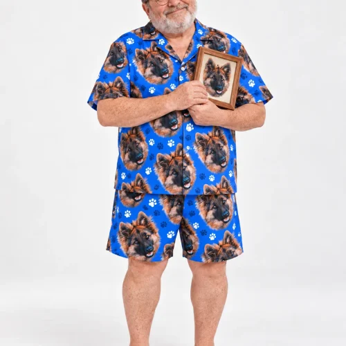 Men's Royal Blue Paw Print Pajama Set with Your Pet's Face