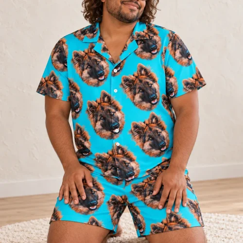 Men's Teal Pajama Set with Your Pet's Face
