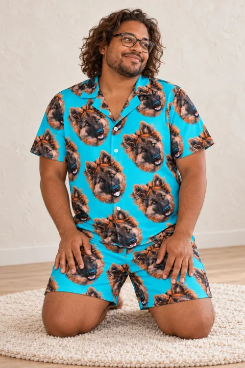 Men's Teal Pajama Set with Your Pet's Face