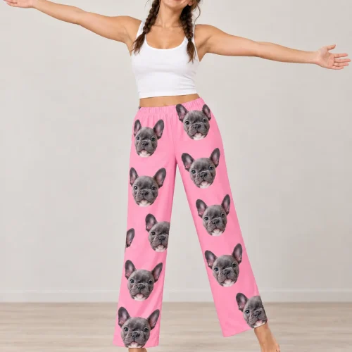 Women's Bright Pink Pajama Pants with Your Pet's Face