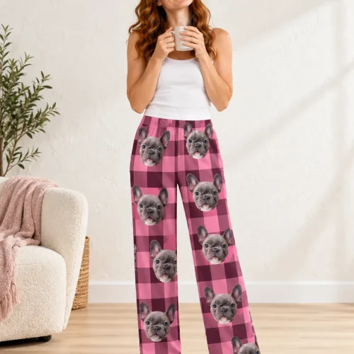 Women's Pink Plaid Pajama Pants with Your Pet's Face