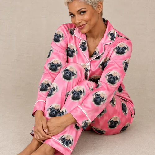 Pink Satin Pajama Set with Your Pet's Face