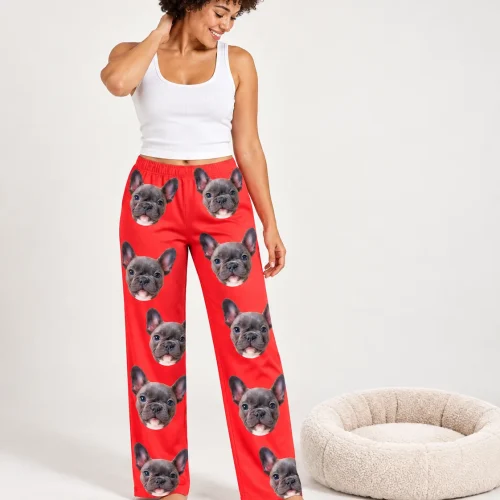 Women's Red Pajama Pants with Your Pet's Face