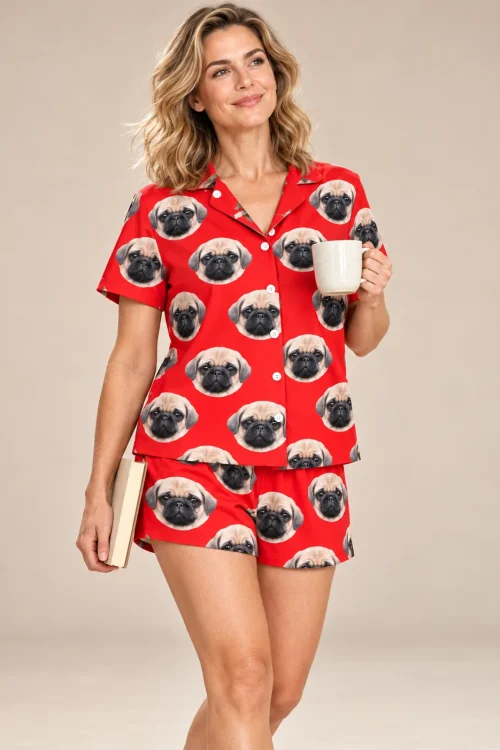Red Pajama Set with Your Pet's Face