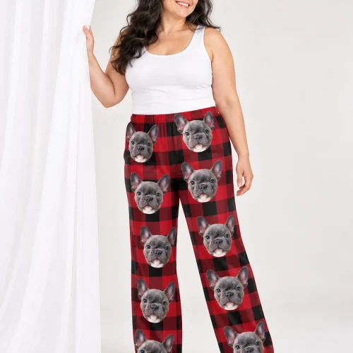 Women's Red Plaid Pajama Pants with Your Pet's Face