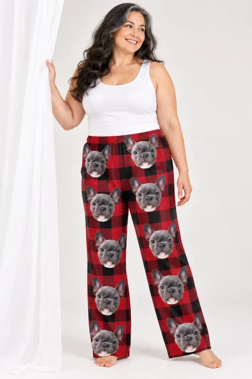 Women's Red Plaid Pajama Pants with Your Pet's Face
