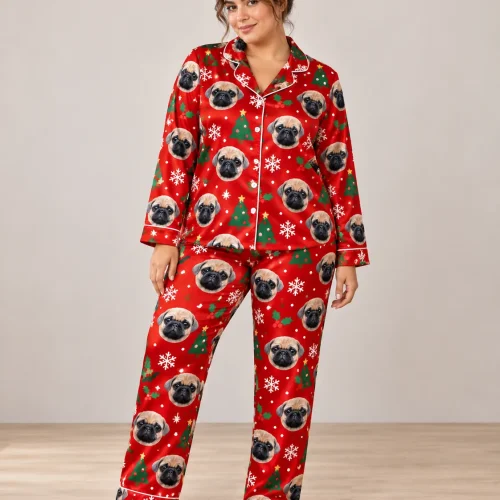 Christmas Satin Pajama Set with Your Pet's Face
