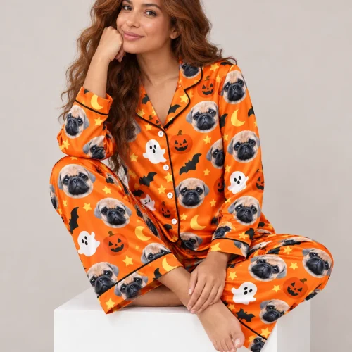 Halloween Satin Pajama Set with Your Pet's Face