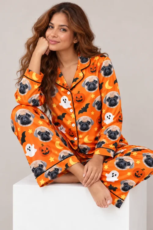 Halloween Satin Pajama Set with Your Pet's Face